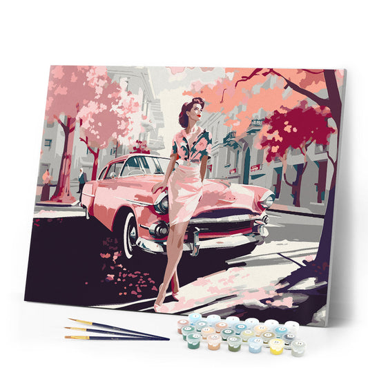 Lady and Pink Classic Car
