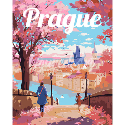 Reiseplakat Prag in Blüte