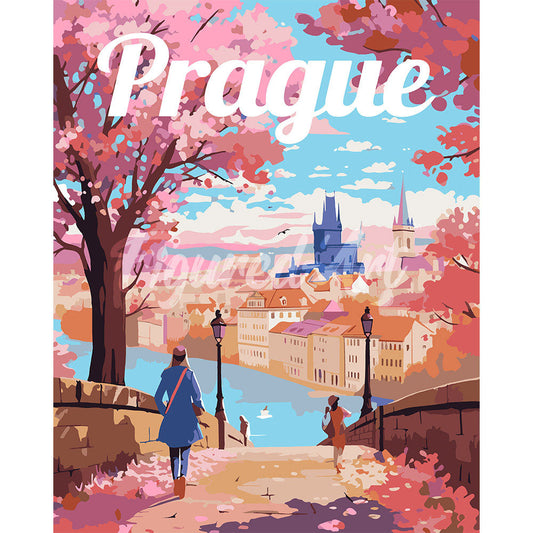 Reiseplakat Prag in Blüte