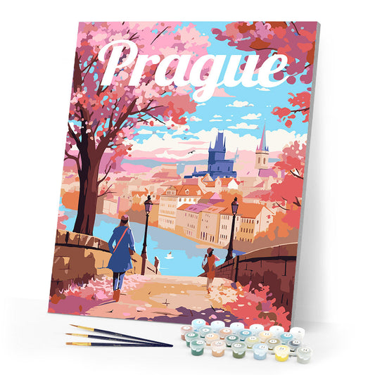 Reiseplakat Prag in Blüte