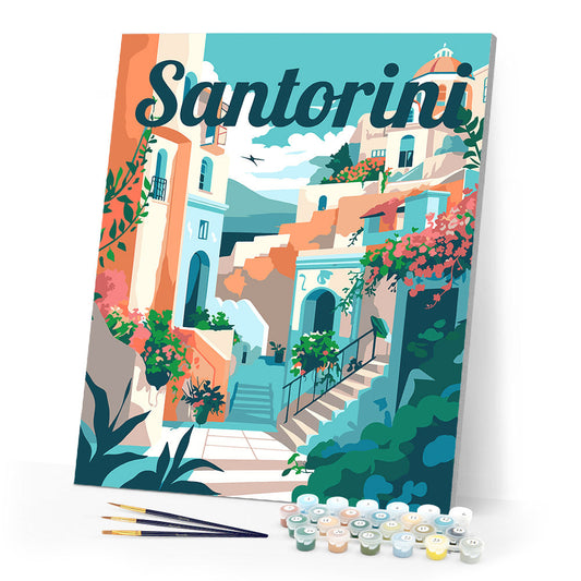 Reiseplakat Santorini in Blüte