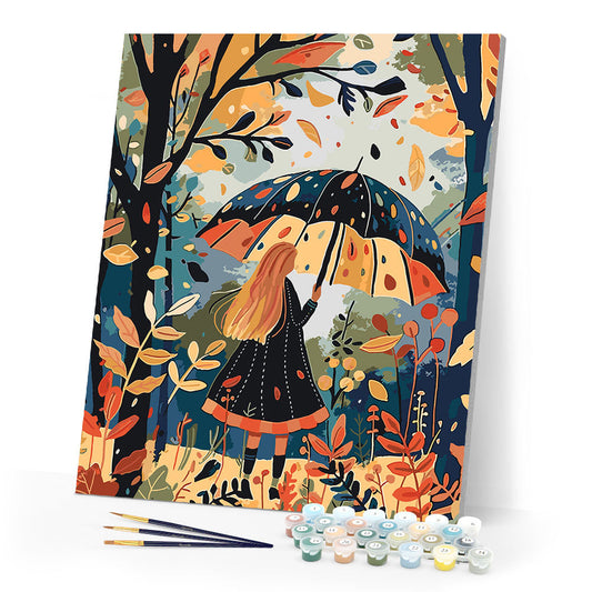 Girl with Umbrella in Fall