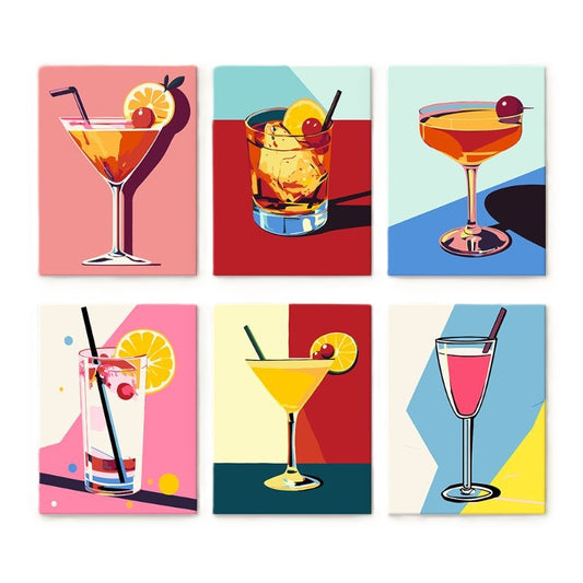 Malen nach Zahlen - 6 Mini-Gem?lde | Classy Cocktail-Set