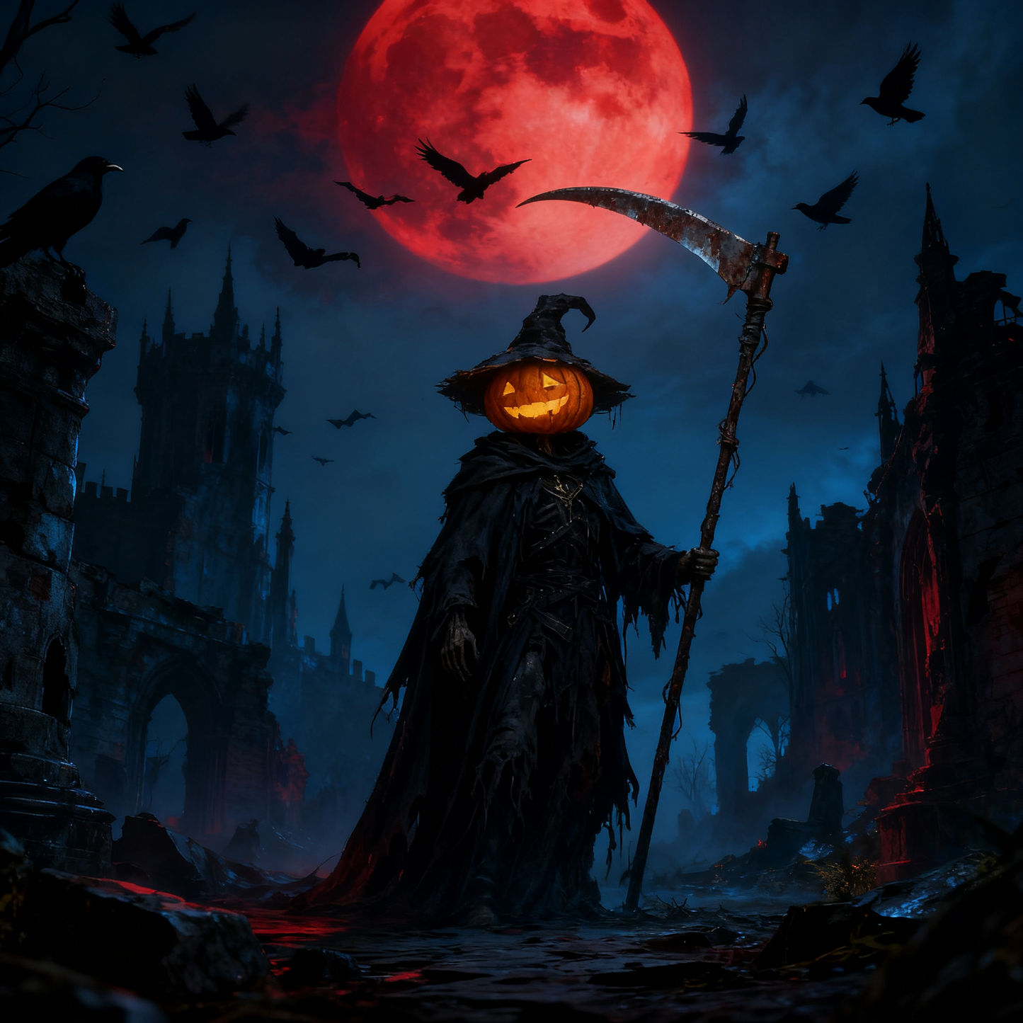 Pumpkin Grim Reaper in the Horror Castle - Paint by Numbers