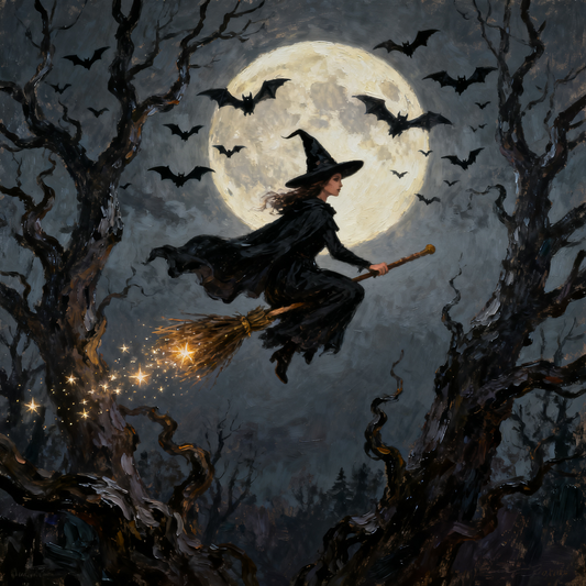 Flying witch in the night - Paint by Numbers