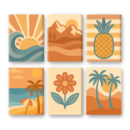 Malen nach Zahlen ¨C 6 Mini-Gem?lde | Retro Sommer-Set