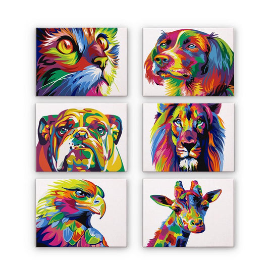 Malen nach Zahlen ¨C 6 Mini-Gem?lde | Set Bunte Tiere