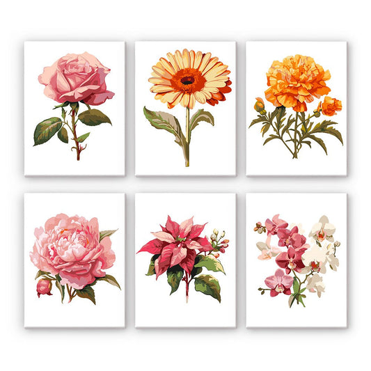 Malen nach Zahlen - 6 Mini-Gem?lde | Blumen-set