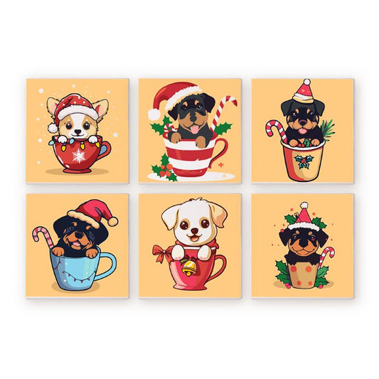 Malen nach Zahlen - 6 Mini- Gem?lde | Weihnachtshunde Set