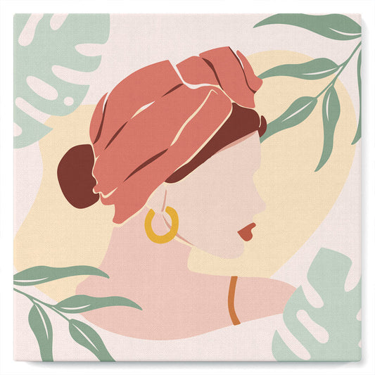 Mini Paint by numbers 8x8 framed - Abstract Woman in Blush Red Turban