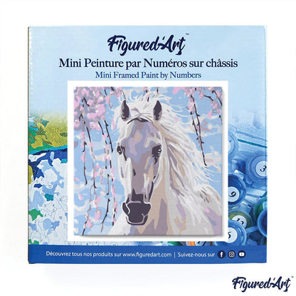 Mini-Malen nach Zahlen 8x8 gerahmt - Weißes Pferd und Blumen