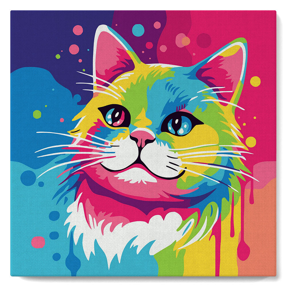Mini-Malen nach Zahlen 8 x 8 gerahmt - Katze Abstrakt Pop Art