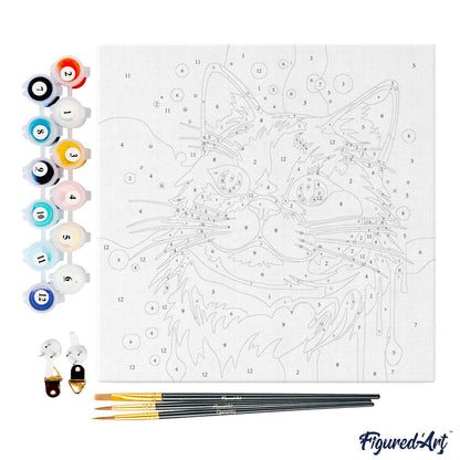 Mini-Malen nach Zahlen 8 x 8 gerahmt - Katze Abstrakt Pop Art