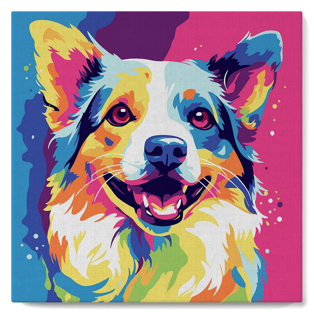 Mini Malen nach Zahlen 8x8 gerahmt - Hund Abstrakt Pop Art
