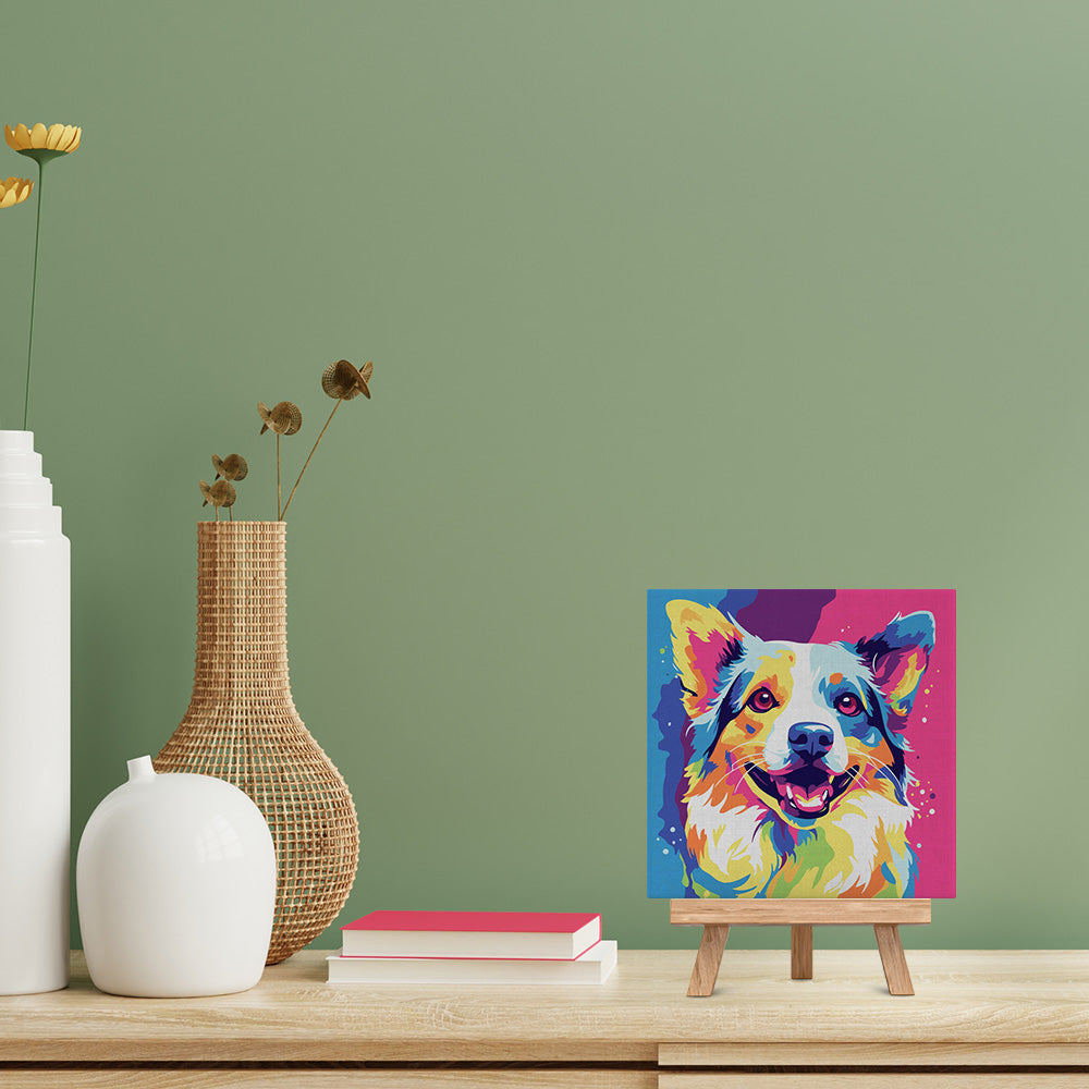Mini Malen nach Zahlen 8x8 gerahmt - Hund Abstrakt Pop Art