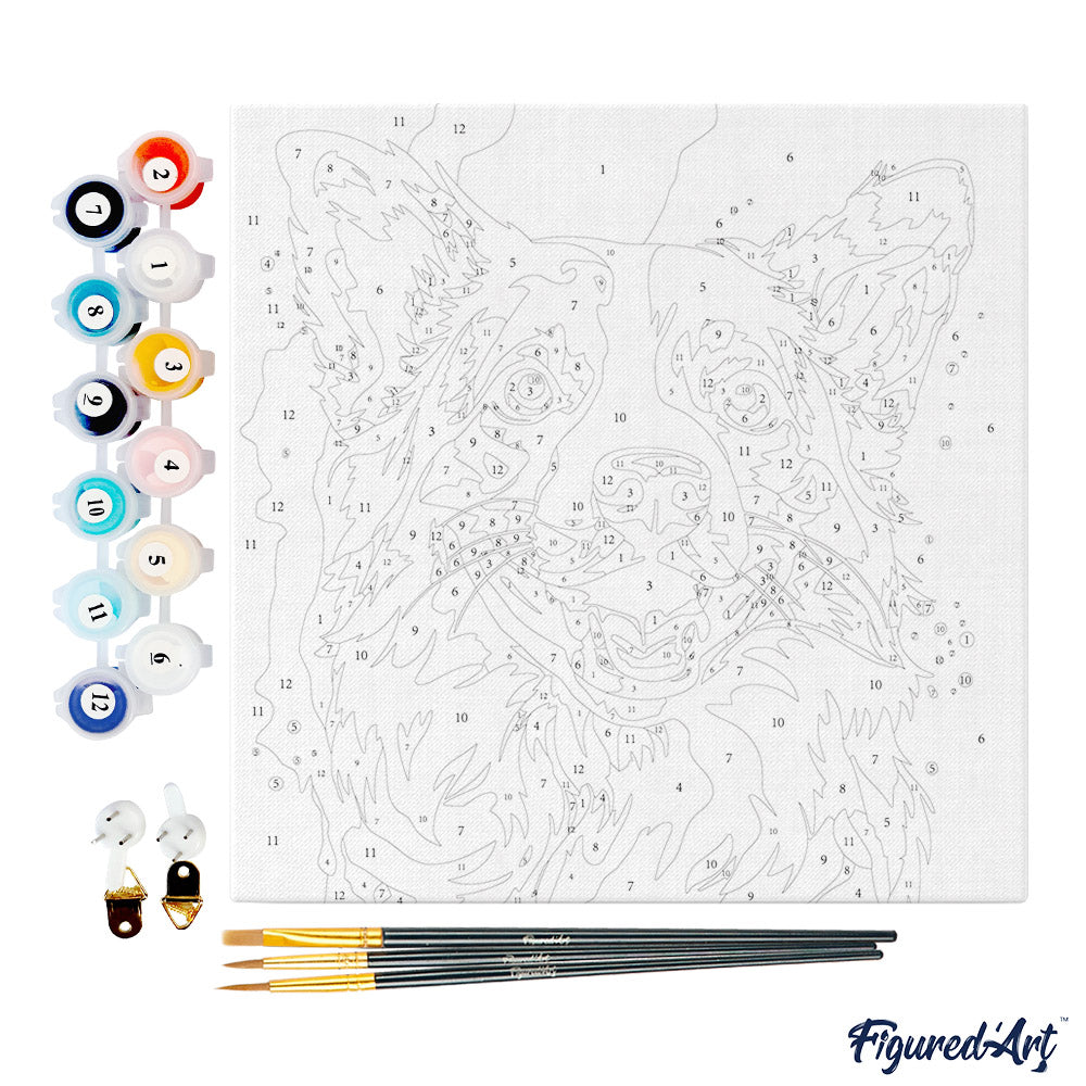 Mini Malen nach Zahlen 8x8 gerahmt - Hund Abstrakt Pop Art