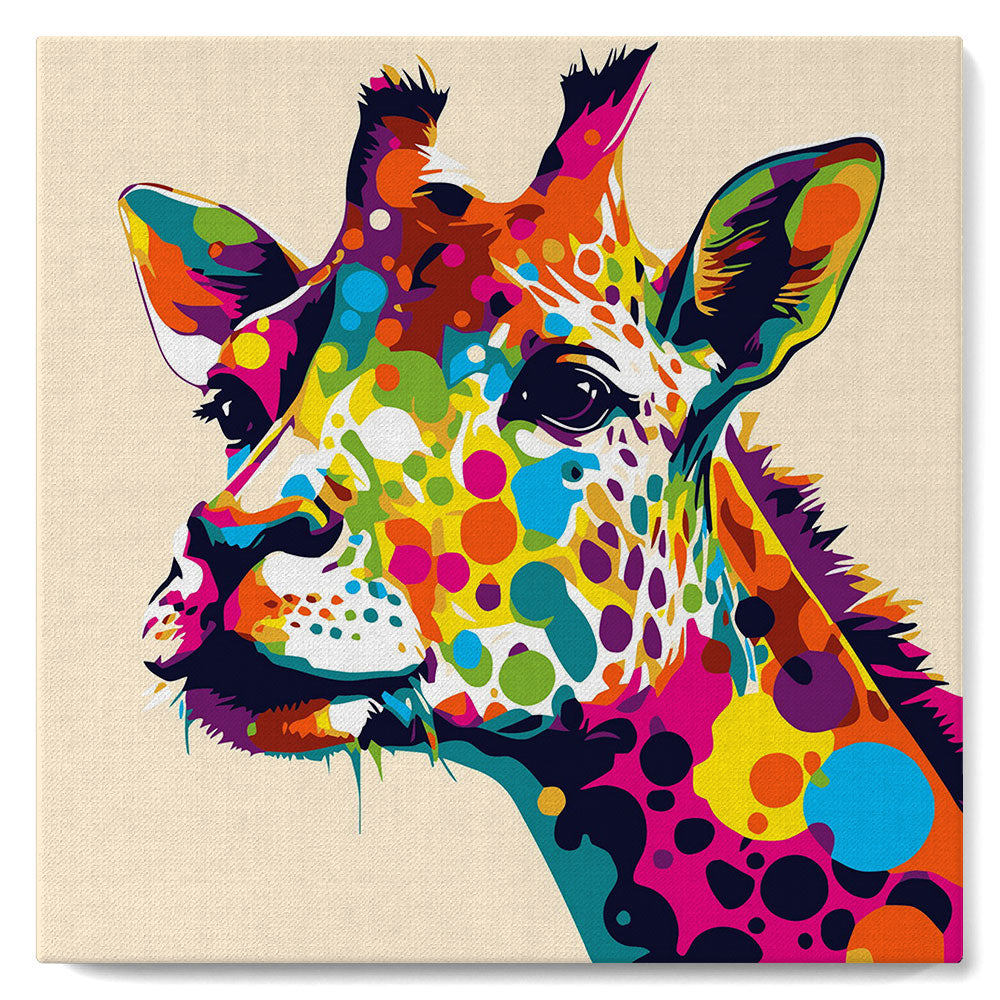 Mini-Malen nach Zahlen 8 x 8 gerahmt - Giraffe Abstrakte Pop-Art