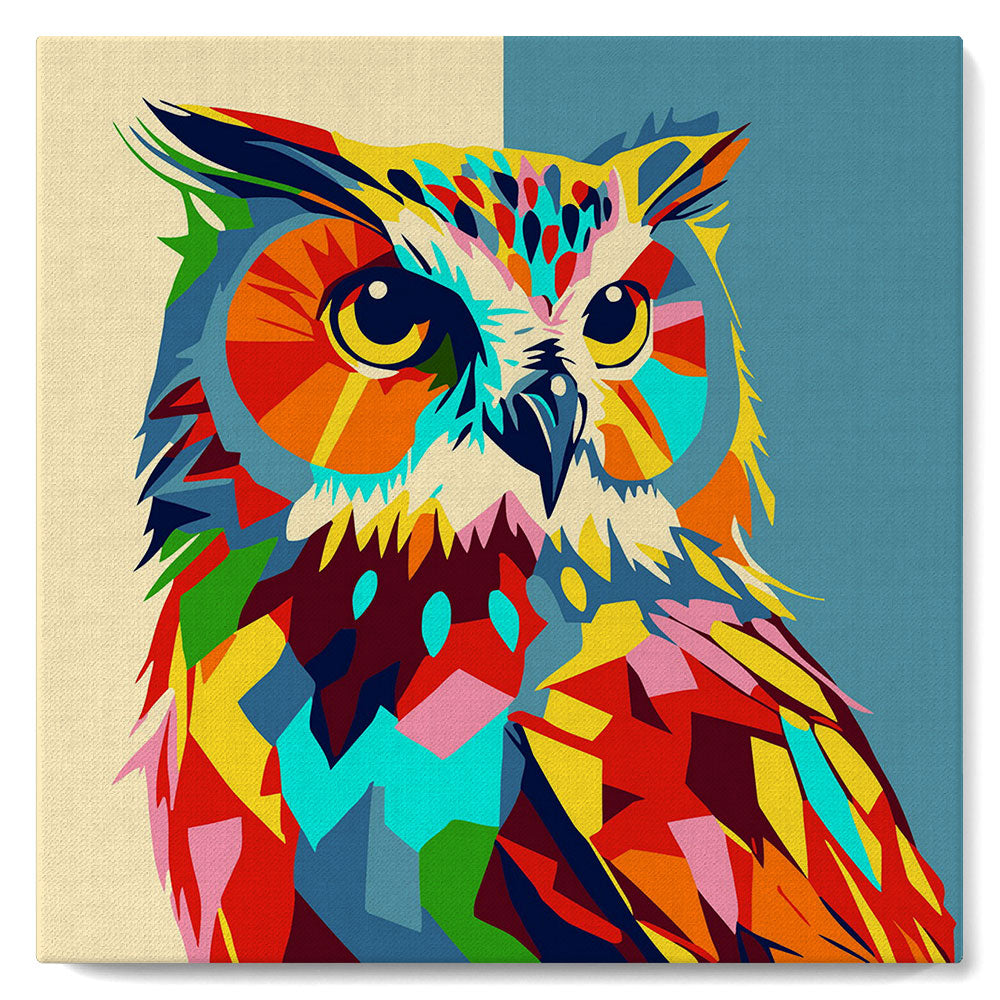 Mini-Malen nach Zahlen 8 x 8 gerahmt - Eule Abstrakte Pop-Art