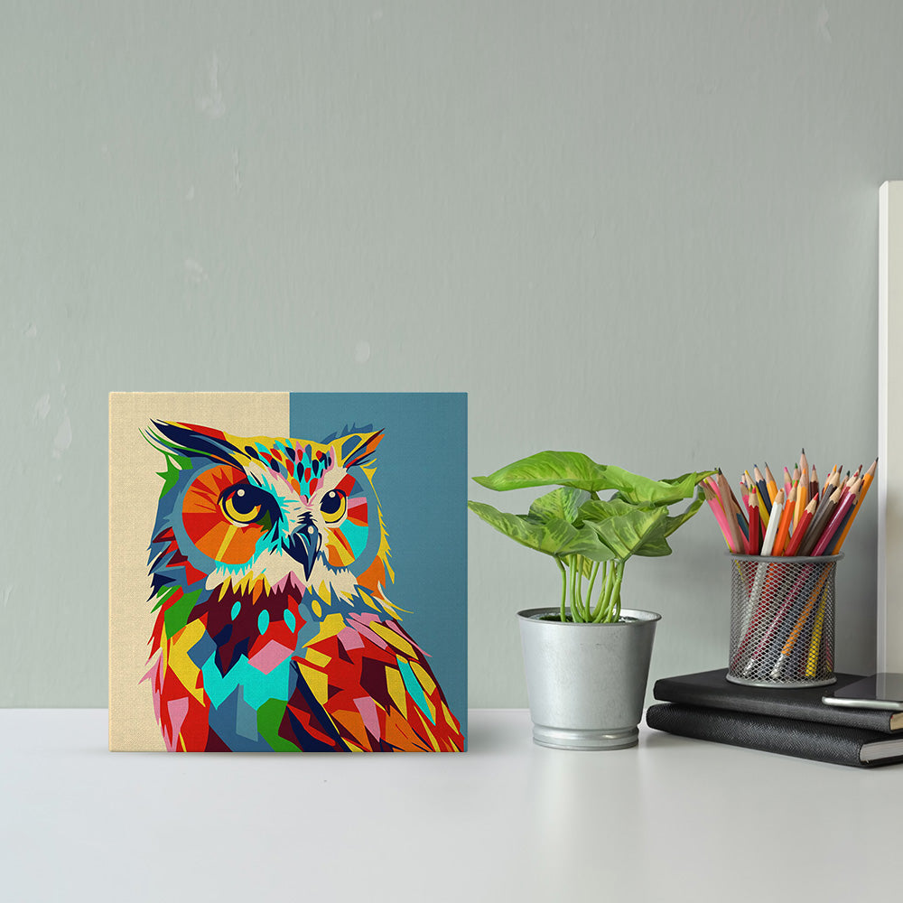 Mini-Malen nach Zahlen 8 x 8 gerahmt - Eule Abstrakte Pop-Art