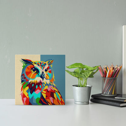 Mini-Malen nach Zahlen 8 x 8 gerahmt - Eule Abstrakte Pop-Art