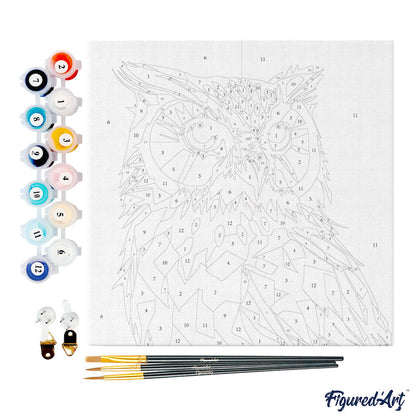 Mini-Malen nach Zahlen 8 x 8 gerahmt - Eule Abstrakte Pop-Art