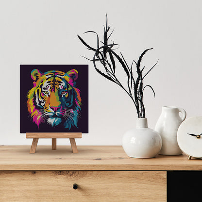 Mini-Malen nach Zahlen 8 x 8 gerahmt - Tiger Abstract Pop Art