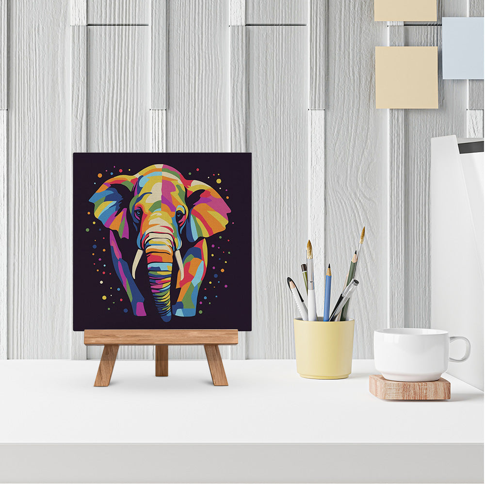 Mini-Malen nach Zahlen 8 x 8 gerahmt - Elefant Abstrakte Pop-Art