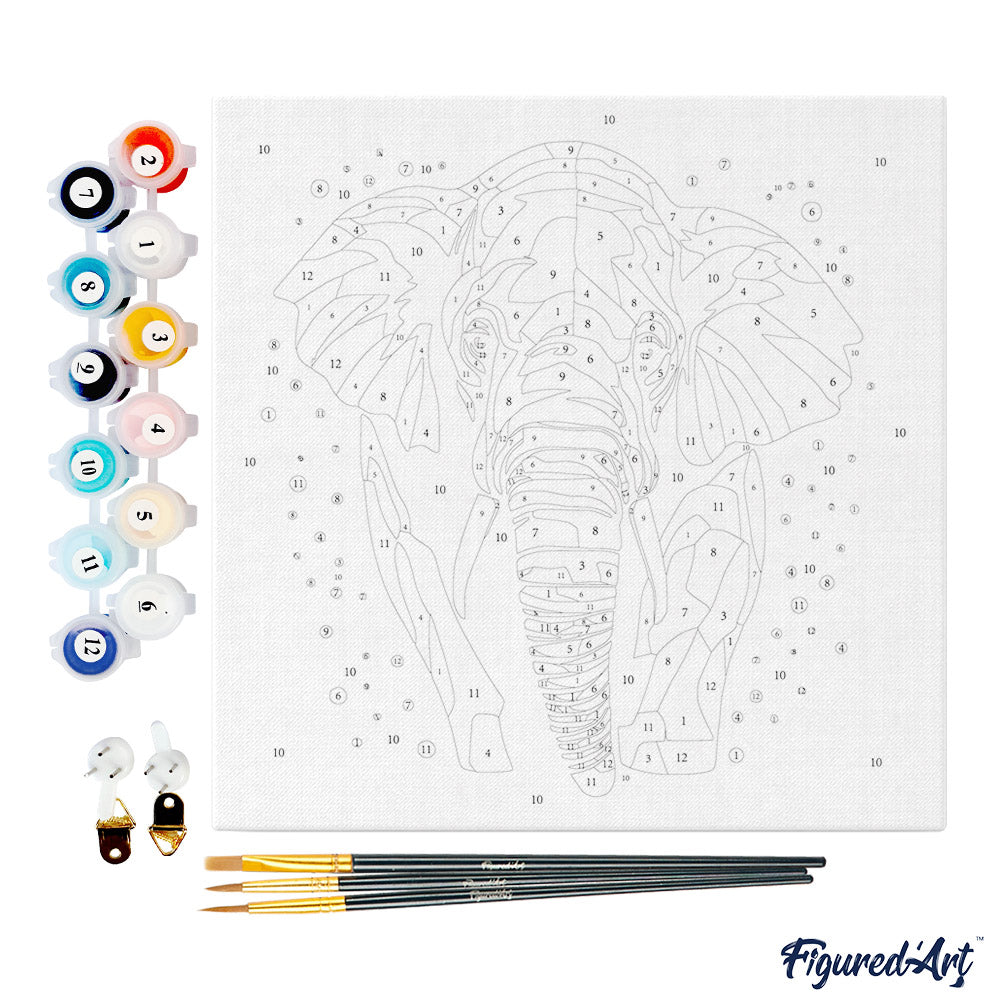 Mini-Malen nach Zahlen 8 x 8 gerahmt - Elefant Abstrakte Pop-Art