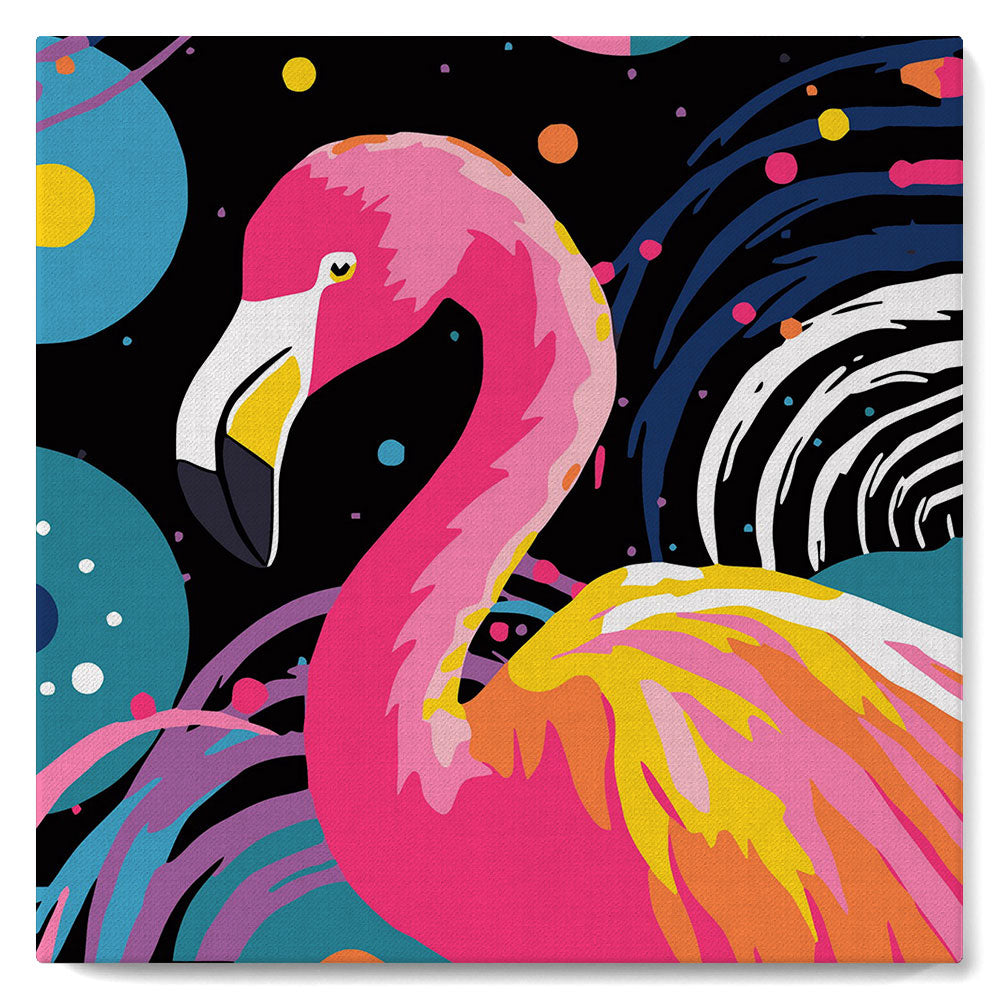 Mini-Malen nach Zahlen 8 x 8 gerahmt - Flamingo Abstract Pop Art