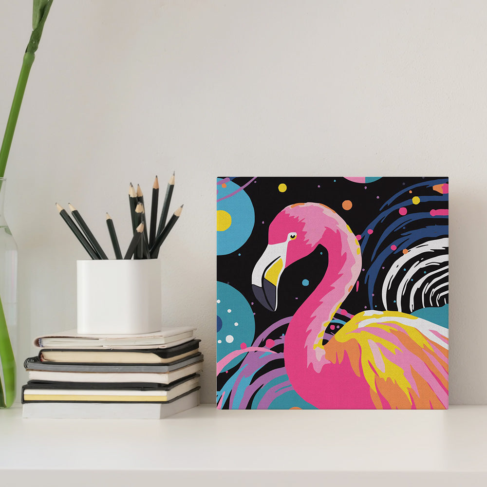 Mini-Malen nach Zahlen 8 x 8 gerahmt - Flamingo Abstract Pop Art