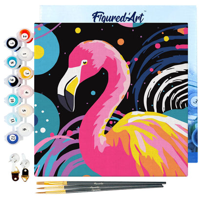 Mini-Malen nach Zahlen 8 x 8 gerahmt - Flamingo Abstract Pop Art