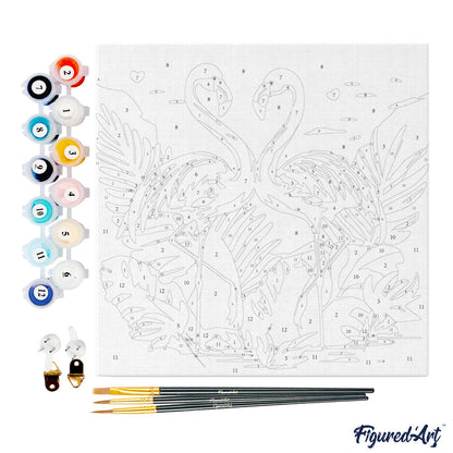 Mini-Malen nach Zahlen 8x8 gerahmt - Tropische Flamingos