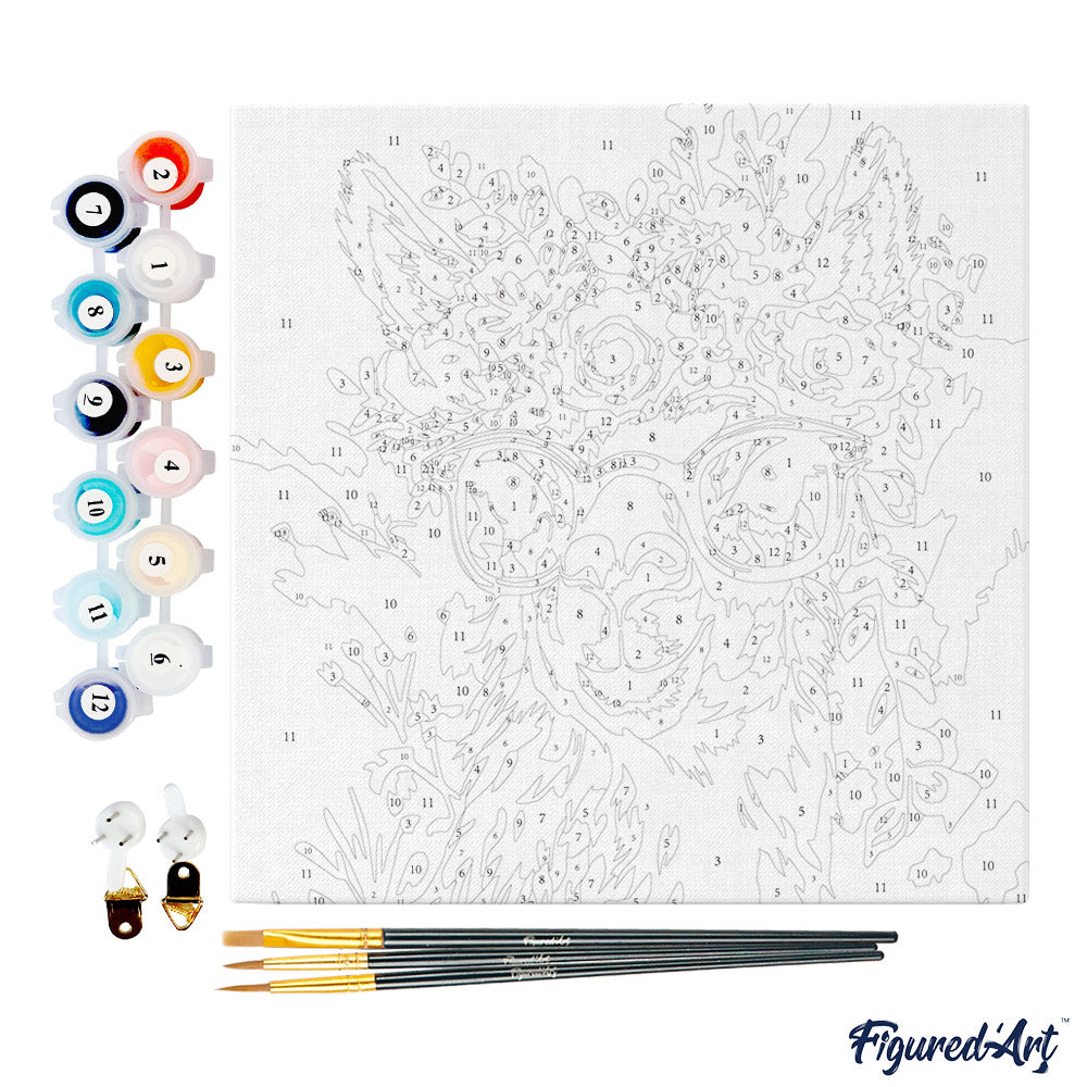 Mini-Malen nach Zahlen 8x8 gerahmt - Fantasy-Lama und Blumen