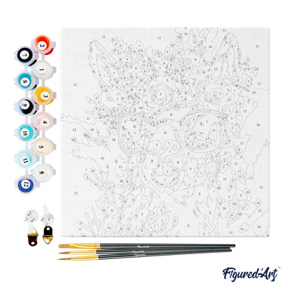 Mini-Malen nach Zahlen 8x8 gerahmt - Fantasy-Lama und Blumen