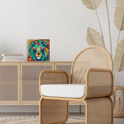 Mini-Malen nach Zahlen 8 x 8 gerahmt - Löwe Art-Deco inspiriert abstrakt