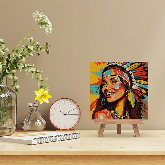 Mini Paint by numbers 8x8 framed - Native Elegance Lady Pop Art