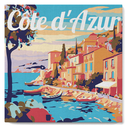 Mini Malen nach Zahlen 8x8 gerahmt - Reiseposter Cote d'Azur