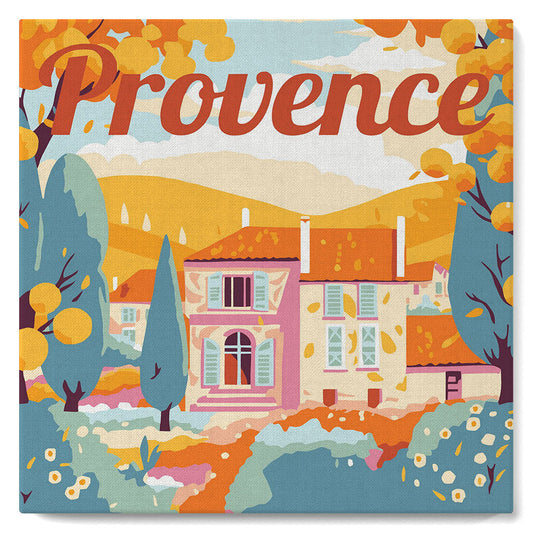 Mini Malen nach Zahlen 8x8 gerahmt - Reiseposter Provence Herbst