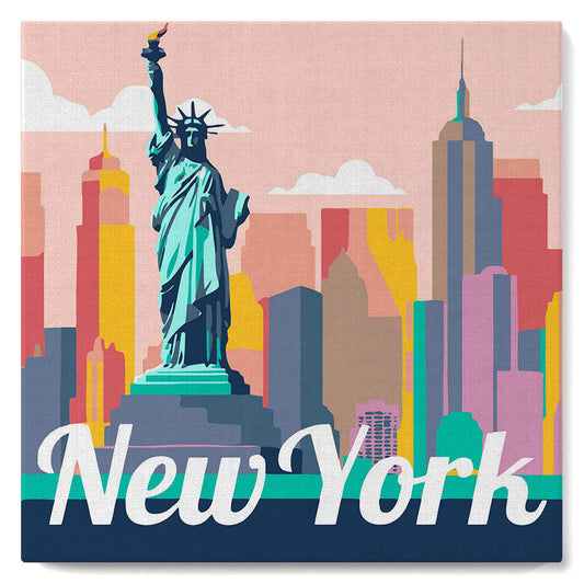 Mini Malen nach Zahlen 8x8 gerahmt - Reiseposter New York Freiheitsstatue
