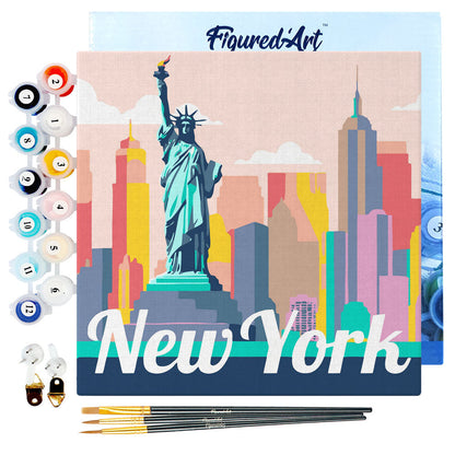 Mini Malen nach Zahlen 8x8 gerahmt - Reiseposter New York Freiheitsstatue