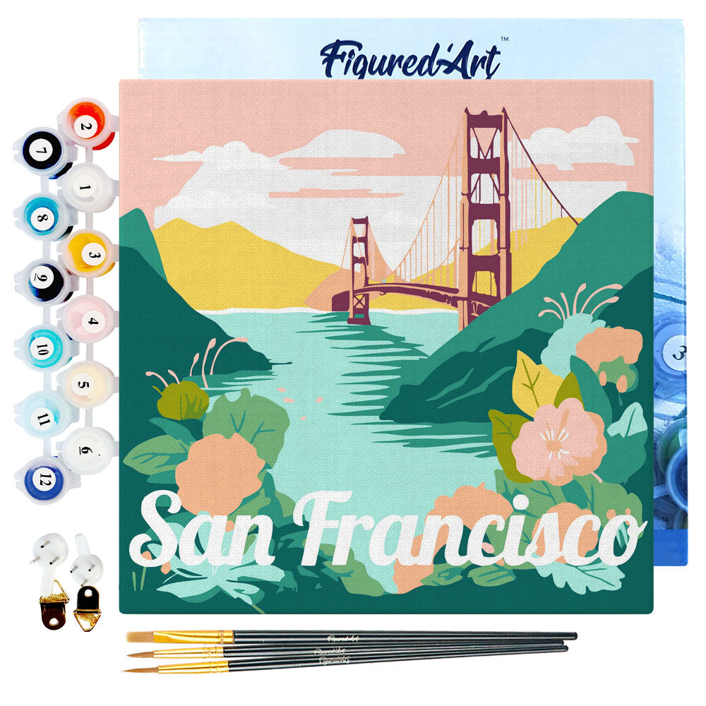 Mini-Malen nach Zahlen 8 x 8 gerahmt - Reiseposter San Francisco