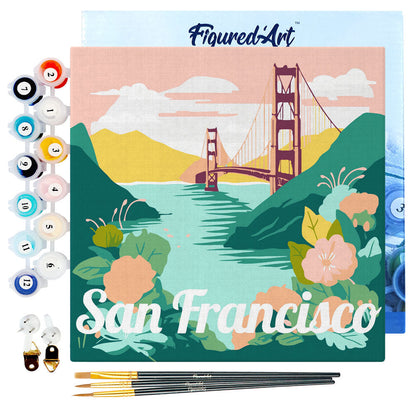 Mini-Malen nach Zahlen 8 x 8 gerahmt - Reiseposter San Francisco