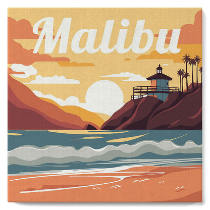 Mini Malen nach Zahlen 8x8 gerahmt - Reiseposter Malibu