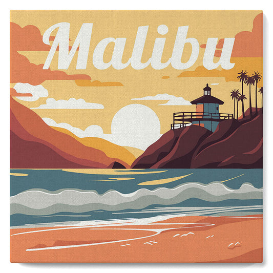Mini Malen nach Zahlen 8x8 gerahmt - Reiseposter Malibu