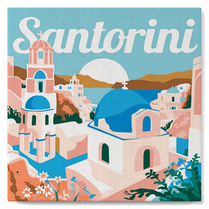 Mini Malen nach Zahlen 8x8 gerahmt - Reiseposter Santorini Sonnenaufgang