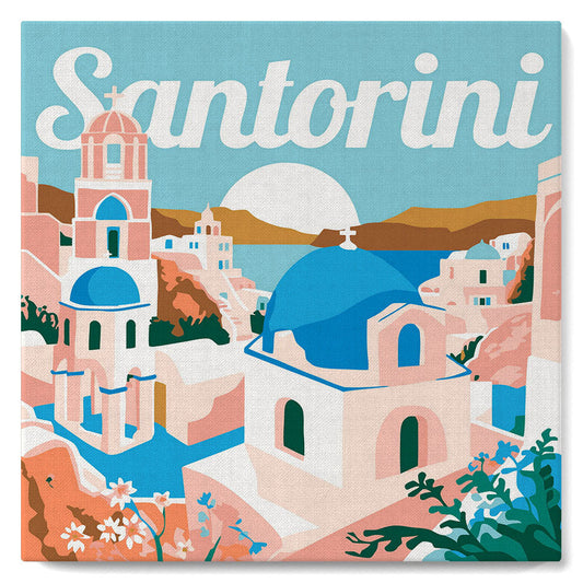 Mini Malen nach Zahlen 8x8 gerahmt - Reiseposter Santorini Sonnenaufgang