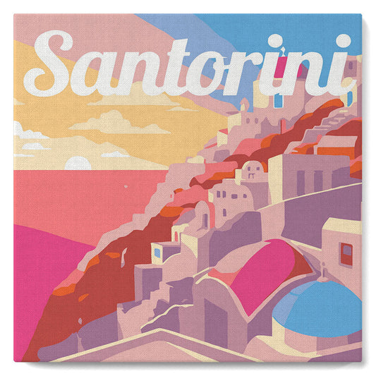 Mini Malen nach Zahlen 8x8 gerahmt - Reiseposter Santorini Sonnenuntergang