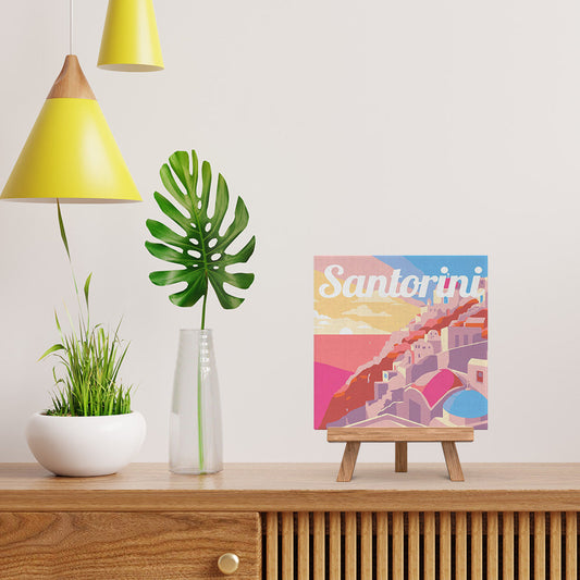 Mini Malen nach Zahlen 8x8 gerahmt - Reiseposter Santorini Sonnenuntergang