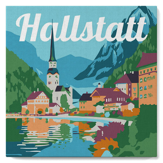 Mini Malen nach Zahlen 8x8 gerahmt - Reiseposter Hallstatt