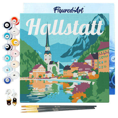 Mini Malen nach Zahlen 8x8 gerahmt - Reiseposter Hallstatt